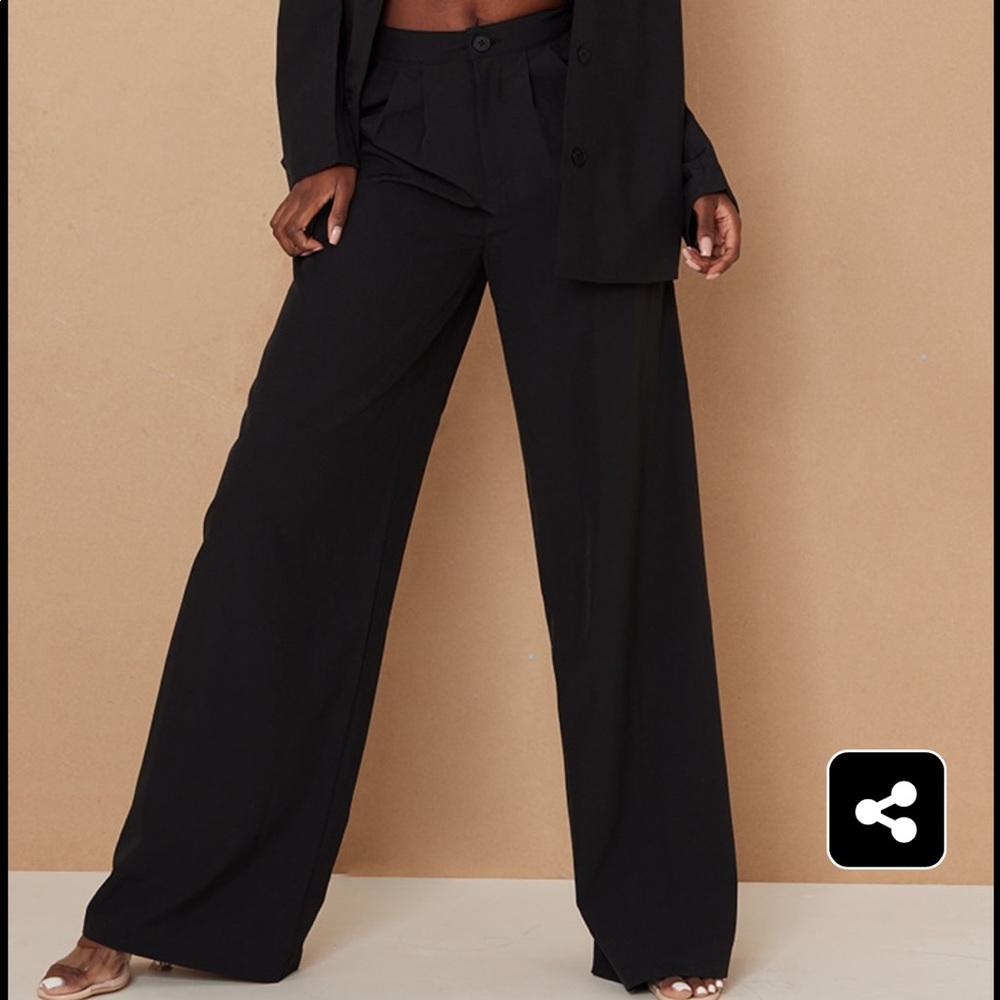 Tall- black mid rise wide leg suit trousers